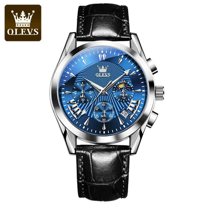 OLEVS Original Luxury Men's Watch – High-Quality Waterproof Quartz Wristwatch with Fashionable Leather Strap