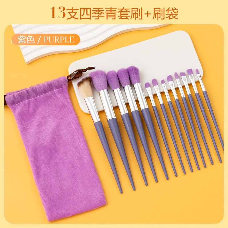 13 Purple Flower Holly Leaf Makeup Brush Set - Soft Hair Face Powder, Highlight, Blush, Eye Shadow Brushes, Full Set of Beauty Tools