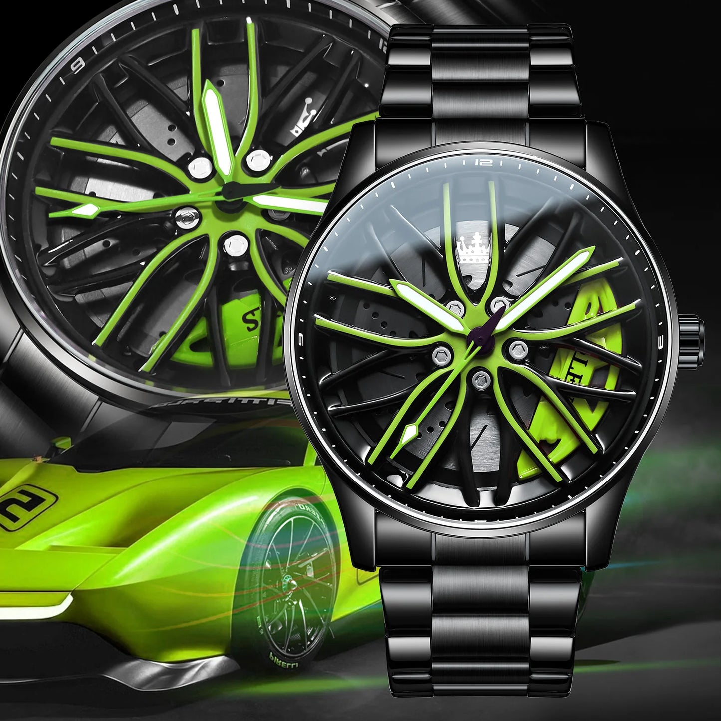 OLEVS Wheel Men's Luxury Watch: Waterproof Rotary Sport Car Rim Design, High-Quality Quartz, Fashion Best Seller