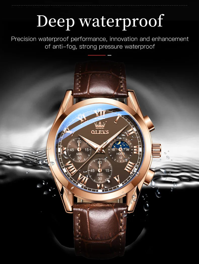 OLEVS 2871 Men's Chronograph Watch - Waterproof, Moon Phase, Multifunction, Luxury Quartz Wristwatch