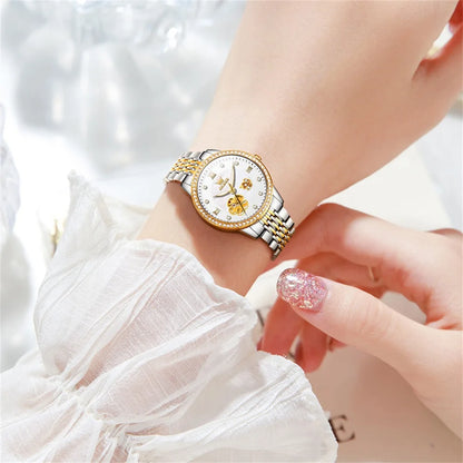 OLEVS Women's Elegant Automatic Mechanical Watch, Hollow Flower Dial, Waterproof, Luminous, Original Fashion Ladies' Timepiece