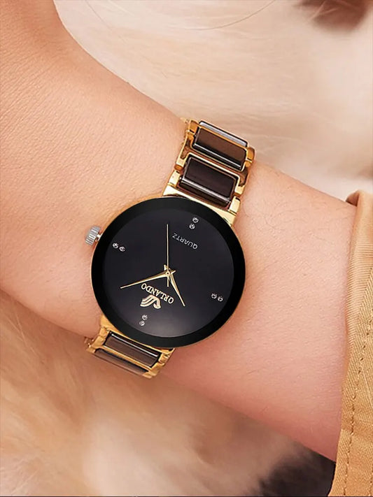 Women's Watch Fashion Versatile Room Gold Steel Band Quartz Watch