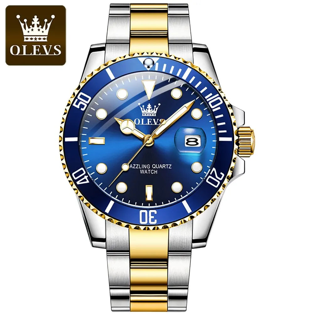 OLEVS Green Waterproof Men's Quartz Watch - Luxury Stainless Steel & Luminous Design