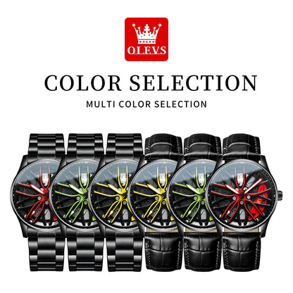 OLEVS Wheel Men's Luxury Watch: Waterproof Rotary Sport Car Rim Design, High-Quality Quartz, Fashion Best Seller