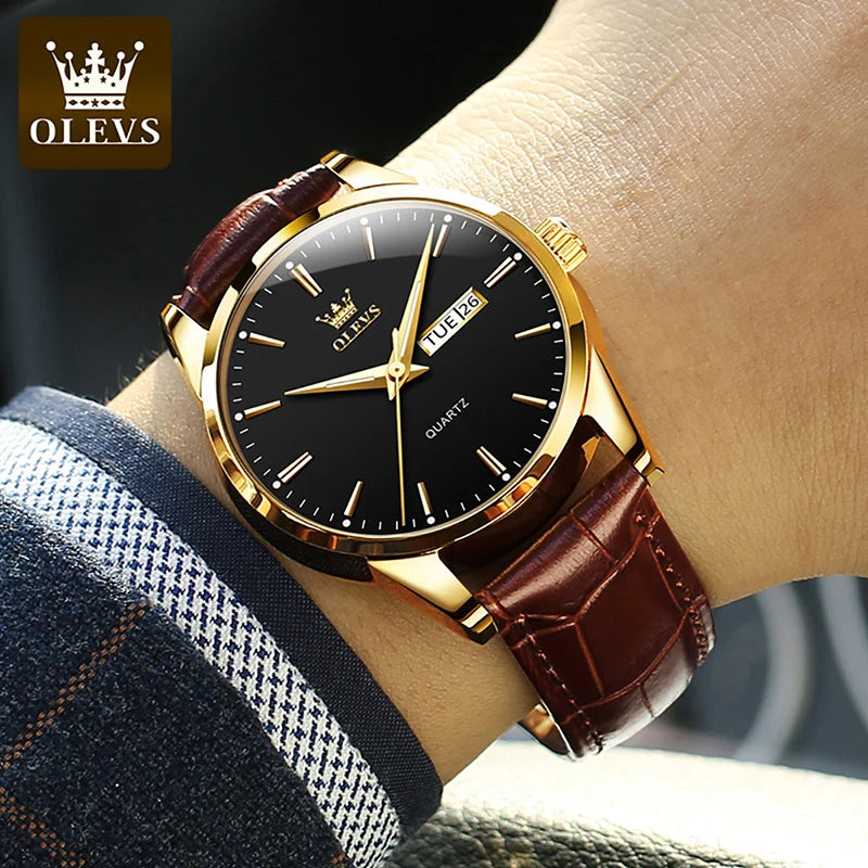 OLEVS Men's Quartz Watch - Luxury Casual Fashion, Waterproof, Luminous, Breathable Leather Strap, Ideal Gift