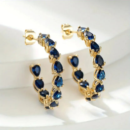 Luxury Blue Teardrop Zirconia Gold Earrings for Women - Elegant Fashion Jewelry