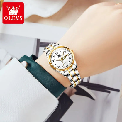 OLEVS Luxury Women's Quartz Watch – Elegant Stainless Steel Wristwatch, Luminous, Waterproof, with Week & Date Display – Perfect for Ladies' Dress & Casual Wear