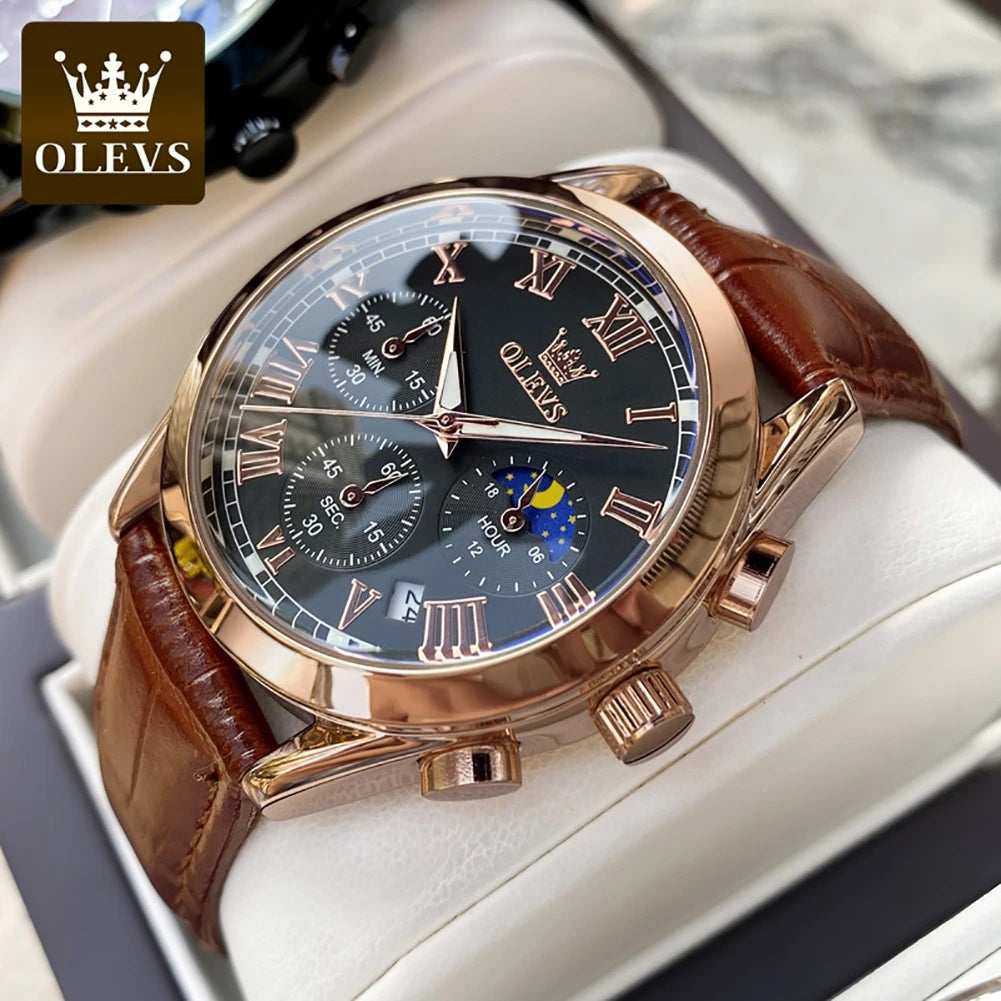 OLEVS 2871 Men's Chronograph Watch - Waterproof, Moon Phase, Multifunction, Luxury Quartz Wristwatch