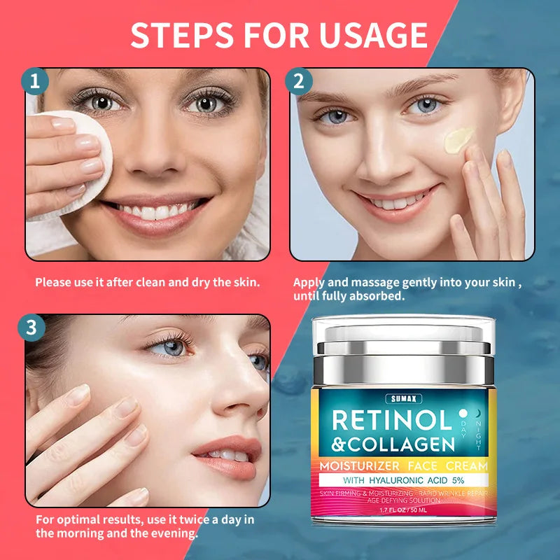 Retinol Anti-Aging Face Cream 50ML - Moisturizing, Wrinkle Remover, Collagen & Hyaluronic Acid Skin Care