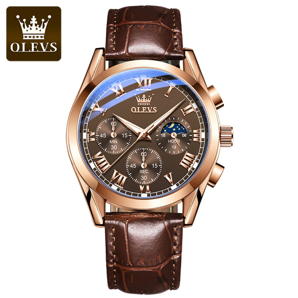 OLEVS 2871 Men's Chronograph Watch - Waterproof, Moon Phase, Multifunction, Luxury Quartz Wristwatch