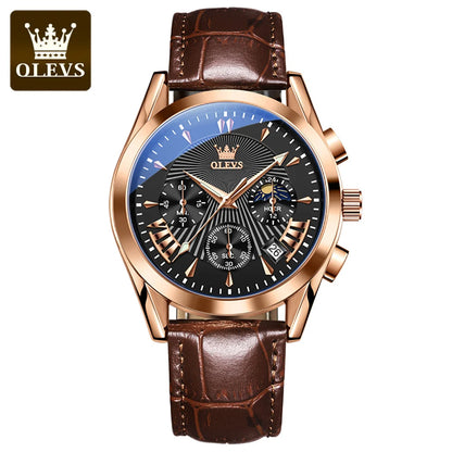 OLEVS Original Luxury Men's Watch – High-Quality Waterproof Quartz Wristwatch with Fashionable Leather Strap