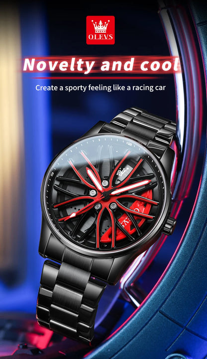 OLEVS Wheel Men's Luxury Watch: Waterproof Rotary Sport Car Rim Design, High-Quality Quartz, Fashion Best Seller