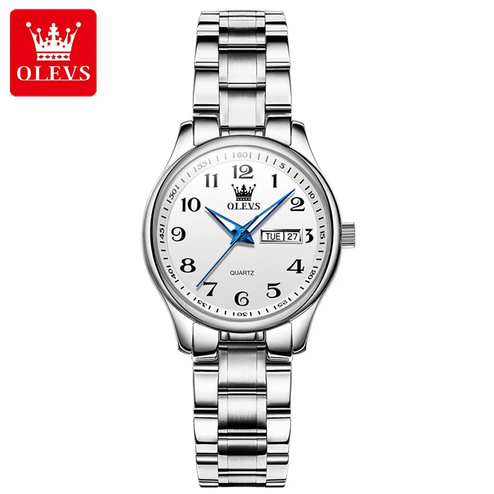 OLEVS Luxury Women's Quartz Watch – Elegant Stainless Steel Wristwatch, Luminous, Waterproof, with Week & Date Display – Perfect for Ladies' Dress & Casual Wear