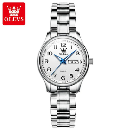 OLEVS Luxury Women's Quartz Watch – Elegant Stainless Steel Wristwatch, Luminous, Waterproof, with Week & Date Display – Perfect for Ladies' Dress & Casual Wear