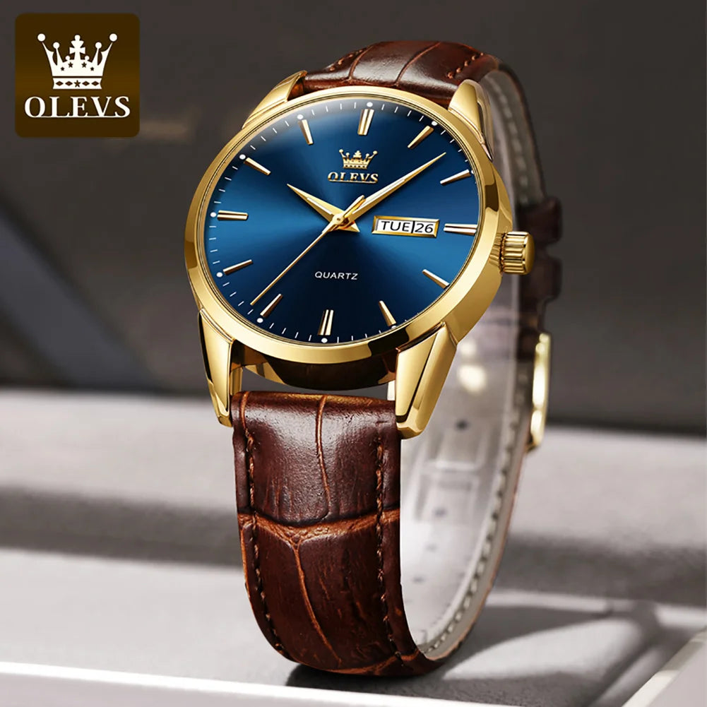 OLEVS Men's Quartz Watch - Luxury Casual Fashion, Waterproof, Luminous, Breathable Leather Strap, Ideal Gift