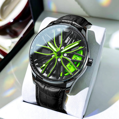 OLEVS Wheel Men's Luxury Watch: Waterproof Rotary Sport Car Rim Design, High-Quality Quartz, Fashion Best Seller