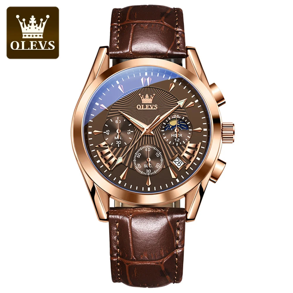 OLEVS Original Luxury Men's Watch – High-Quality Waterproof Quartz Wristwatch with Fashionable Leather Strap