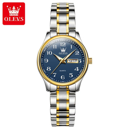 OLEVS Luxury Women's Quartz Watch – Elegant Stainless Steel Wristwatch, Luminous, Waterproof, with Week & Date Display – Perfect for Ladies' Dress & Casual Wear