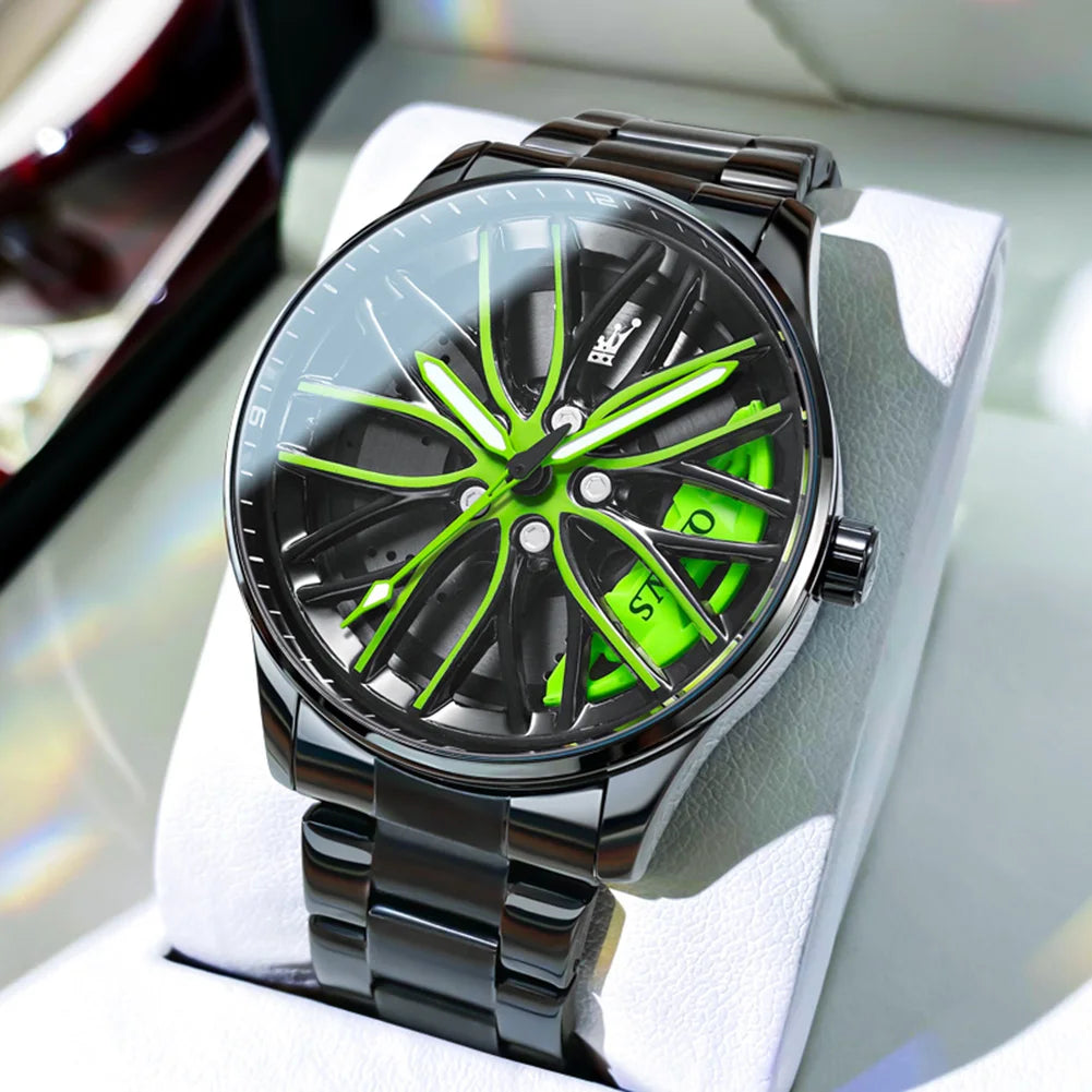 OLEVS Wheel Men's Luxury Watch: Waterproof Rotary Sport Car Rim Design, High-Quality Quartz, Fashion Best Seller