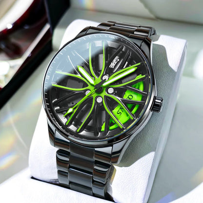 OLEVS Wheel Men's Luxury Watch: Waterproof Rotary Sport Car Rim Design, High-Quality Quartz, Fashion Best Seller