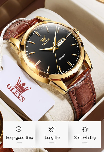 OLEVS Men's Quartz Watch - Luxury Casual Fashion, Waterproof, Luminous, Breathable Leather Strap, Ideal Gift