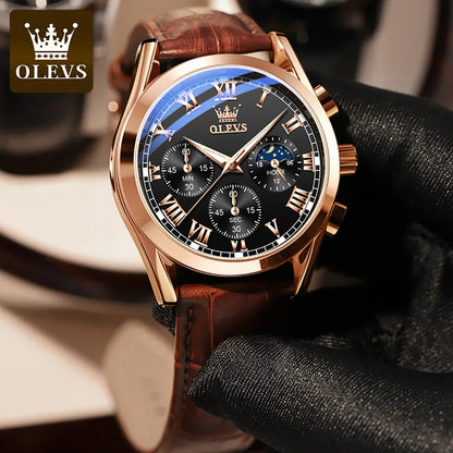 OLEVS 2871 Men's Chronograph Watch - Waterproof, Moon Phase, Multifunction, Luxury Quartz Wristwatch