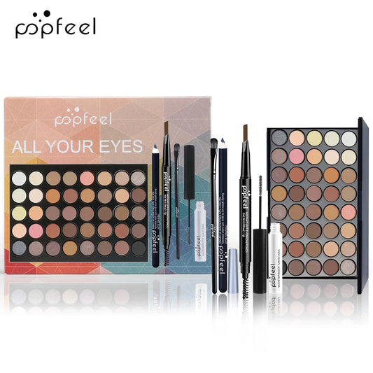 POPFEEL Eye Makeup Set – Eyeshadow Palette, Eyeliner, Mascara & Eyebrow Pencil | Complete Tool Set Box, Perfect Gifts for Women