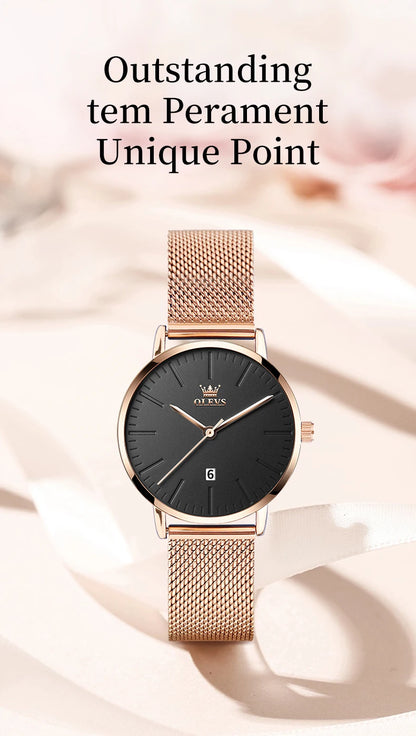 OLEVS Luxury Women's Watch – Elegant Stainless Steel Waterproof Quartz Wristwatch for Ladies