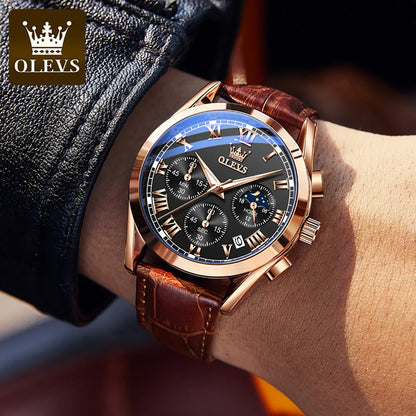 OLEVS 2871 Men's Chronograph Watch - Waterproof, Moon Phase, Multifunction, Luxury Quartz Wristwatch