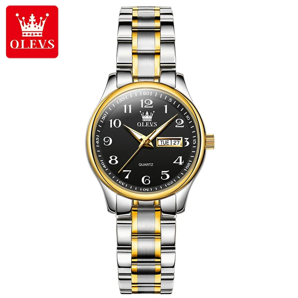 OLEVS Luxury Women's Quartz Watch – Elegant Stainless Steel Wristwatch, Luminous, Waterproof, with Week & Date Display – Perfect for Ladies' Dress & Casual Wear