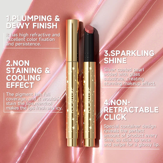 FOCALLURE Pearlescent Lip Gloss Stick - Moisturizing, Cooling, & Long-Lasting Shimmer for Dazzling Lips