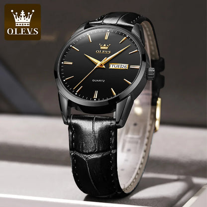 OLEVS Men's Quartz Watch - Luxury Casual Fashion, Waterproof, Luminous, Breathable Leather Strap, Ideal Gift