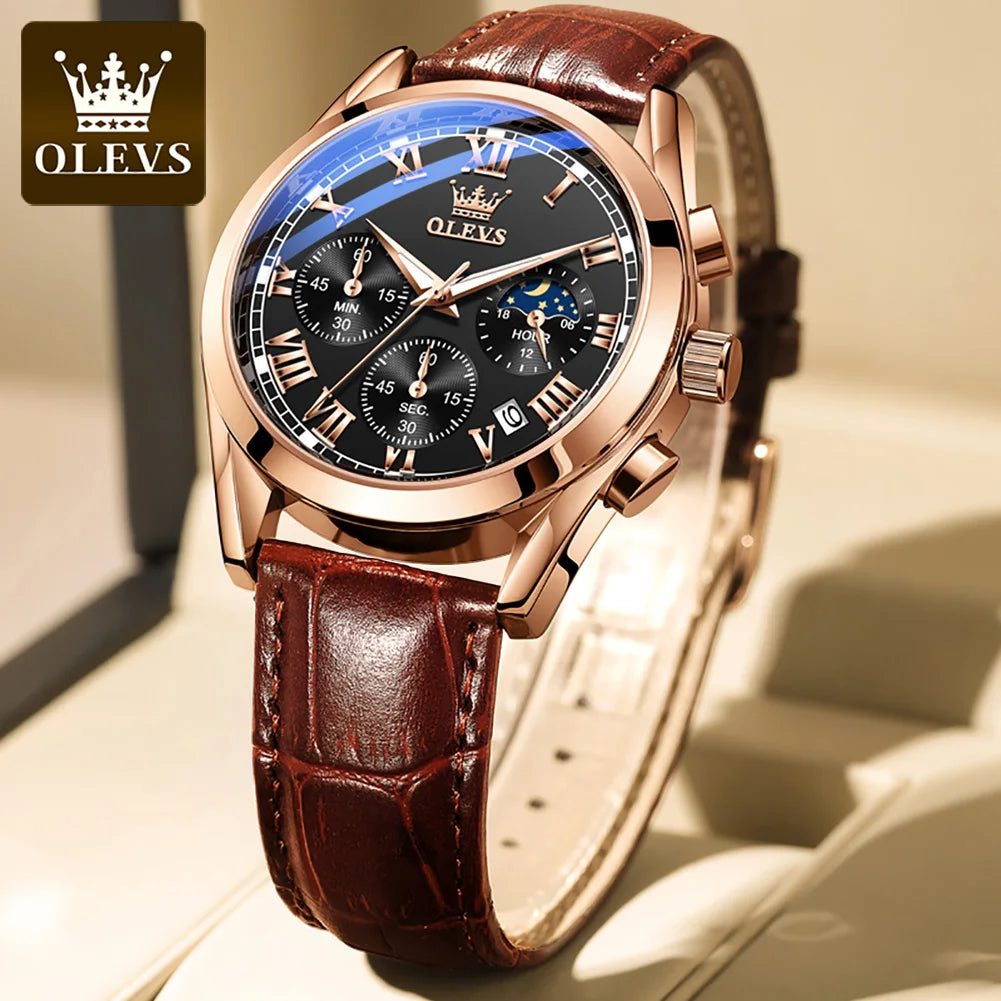 OLEVS 2871 Men's Chronograph Watch - Waterproof, Moon Phase, Multifunction, Luxury Quartz Wristwatch