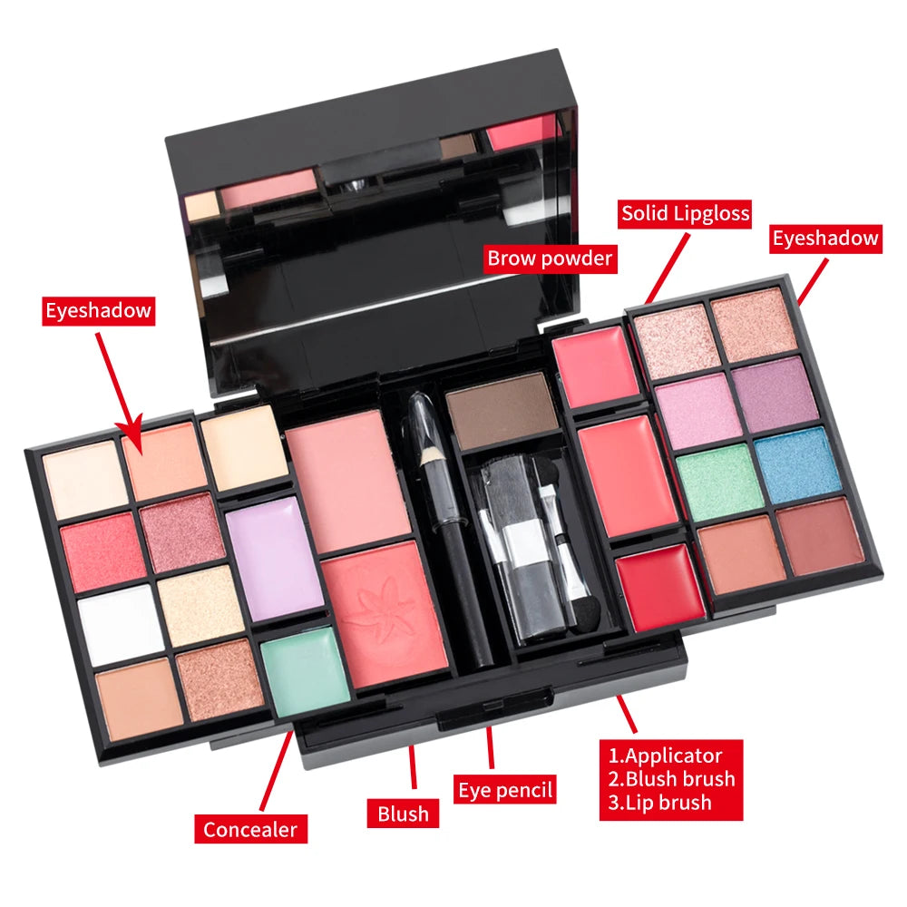 Complete Cosmetics Kit - Portable Y2K Makeup Palette for Lips, Cheeks & Eyes | Perfect Holiday Gift