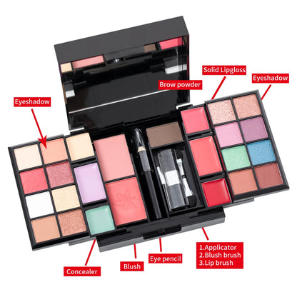 Complete Cosmetics Kit - Portable Y2K Makeup Palette for Lips, Cheeks & Eyes | Perfect Holiday Gift