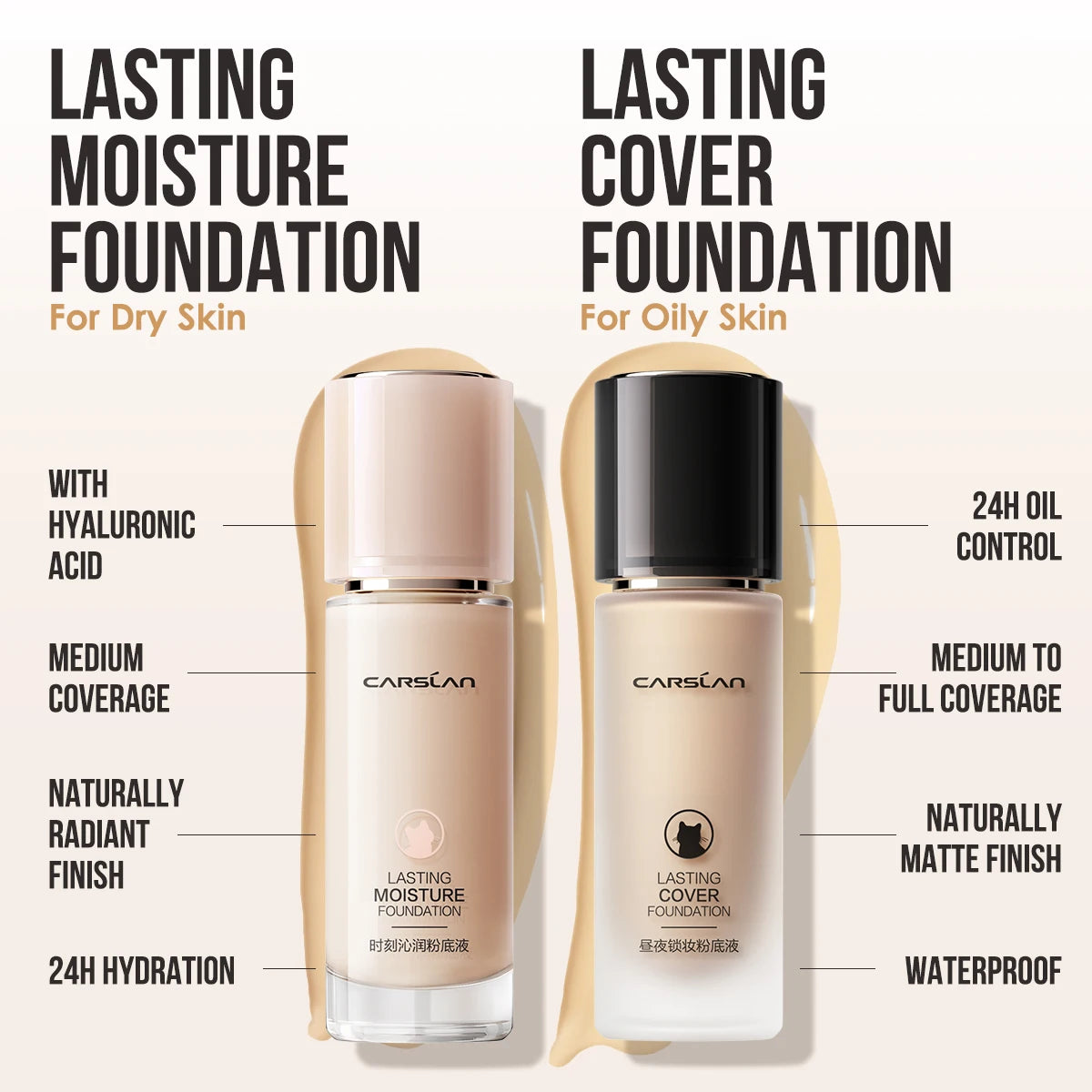 CARSLAN Matte Liquid Foundation | Long-Lasting, Full Coverage, Moisturizing, Oil Control Face Makeup