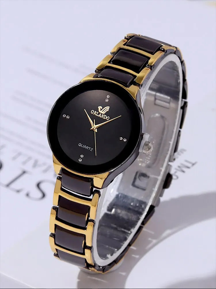 Women's Watch Fashion Versatile Room Gold Steel Band Quartz Watch