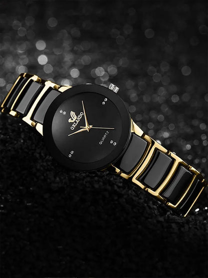 Women's Watch Fashion Versatile Room Gold Steel Band Quartz Watch