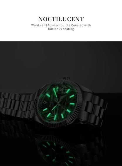 CADISEN 40MM Luxury Automatic Watch | Palm Leaf Dial, Sapphire Glass, MIYOTA 8215 Movement, Olive Green Design