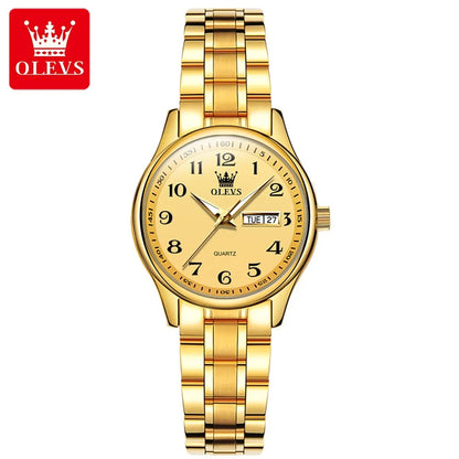 OLEVS Luxury Women's Quartz Watch – Elegant Stainless Steel Wristwatch, Luminous, Waterproof, with Week & Date Display – Perfect for Ladies' Dress & Casual Wear