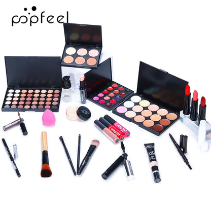 POPFEEL Complete Makeup Set – 24-Piece All-in-One Kit for Lips, Eyes & Face | Warm Brown Tones, Long-Lasting Formula, Perfect Gift