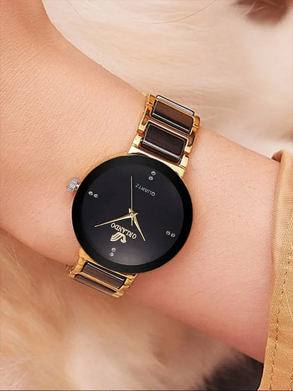 Women's Watch Fashion Versatile Room Gold Steel Band Quartz Watch