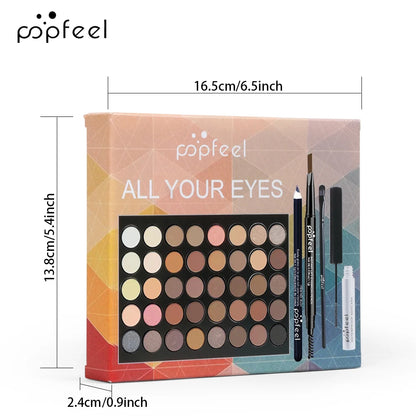 POPFEEL Eye Makeup Set – Eyeshadow Palette, Eyeliner, Mascara & Eyebrow Pencil | Complete Tool Set Box, Perfect Gifts for Women