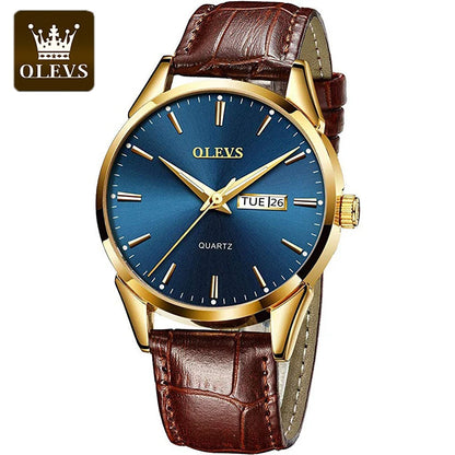 OLEVS Men's Quartz Watch - Luxury Casual Fashion, Waterproof, Luminous, Breathable Leather Strap, Ideal Gift