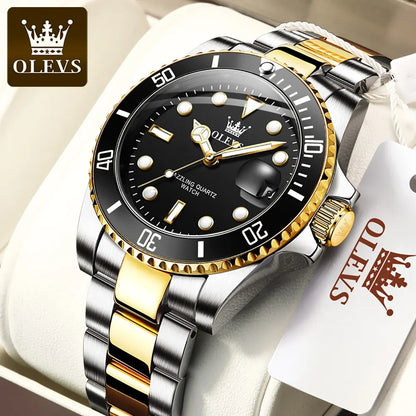 OLEVS Green Waterproof Men's Quartz Watch - Luxury Stainless Steel & Luminous Design