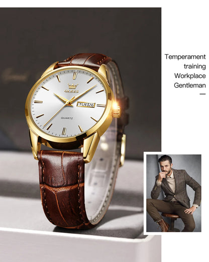 OLEVS Men's Quartz Watch - Luxury Casual Fashion, Waterproof, Luminous, Breathable Leather Strap, Ideal Gift