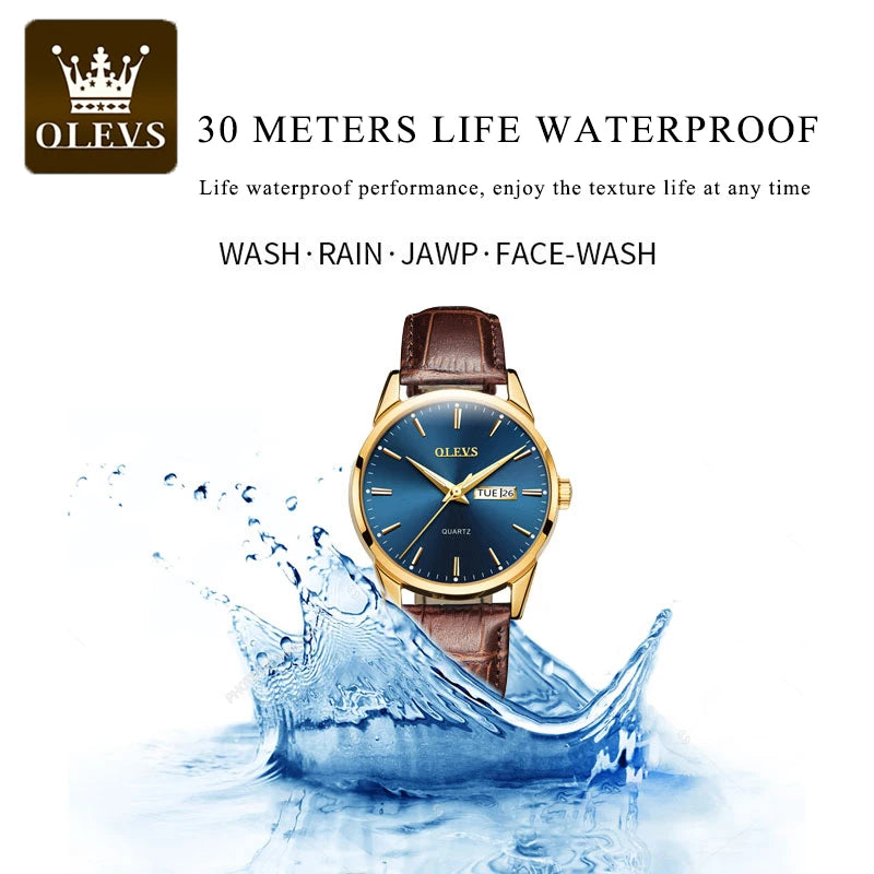 OLEVS Men's Quartz Watch - Luxury Casual Fashion, Waterproof, Luminous, Breathable Leather Strap, Ideal Gift