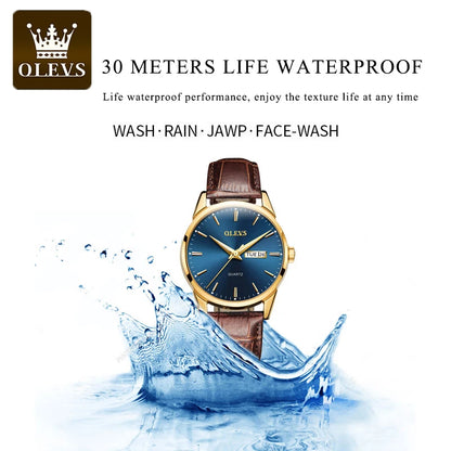 OLEVS Men's Quartz Watch - Luxury Casual Fashion, Waterproof, Luminous, Breathable Leather Strap, Ideal Gift