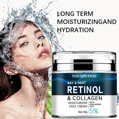 Retinol Collagen Cream with Hyaluronic Acid, Vitamin C + E - Firming, Nourishing & Moisturizing, Anti-Wrinkle, Aging, Shrinks Pores