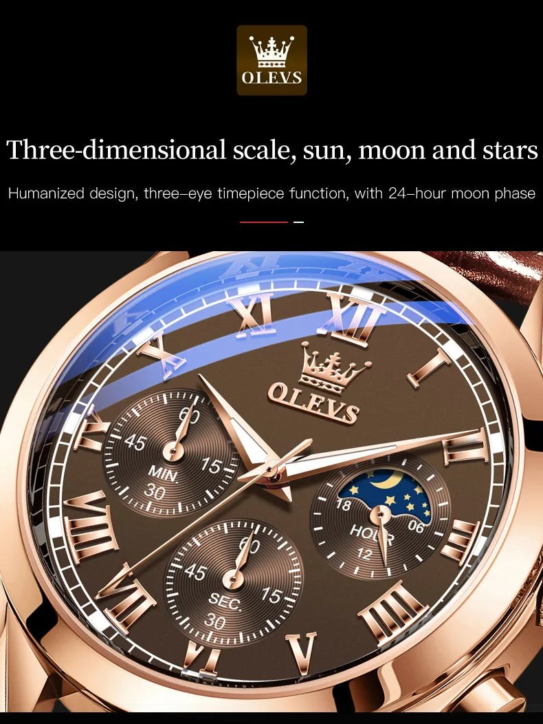 OLEVS 2871 Men's Chronograph Watch - Waterproof, Moon Phase, Multifunction, Luxury Quartz Wristwatch